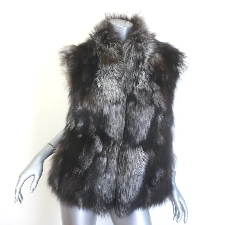 Vince Fox Fur Vest Black/Gray Size Medium