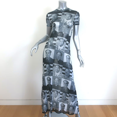 Vintage 1995 Vivienne Tam Mao Print Mesh Maxi Dress Gray Size 1