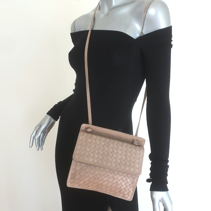 Vintage Bottega Veneta Front Flap Crossbody Bag Beige
