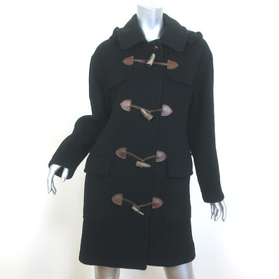 Vintage Burberry Hooded Duffle Coat Black Wool Size Small Toggle-Front Jacket