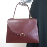 Vintage Cartier Top Handle Flap Bag Burgundy Leather