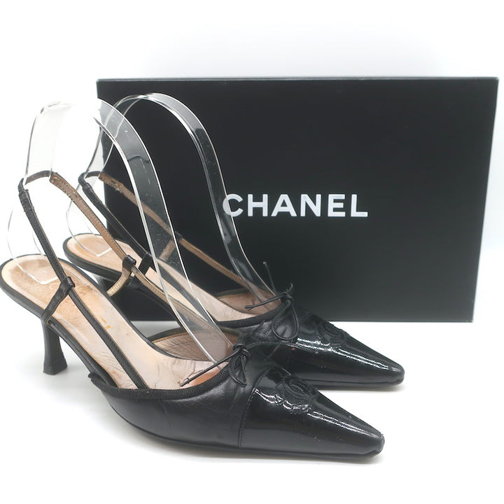 Vintage Chanel 03A CC Cap Toe Bow Slingback Pumps 