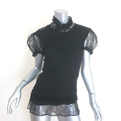 Vintage Chanel 04A Lace Rosette Turtleneck Top Black 