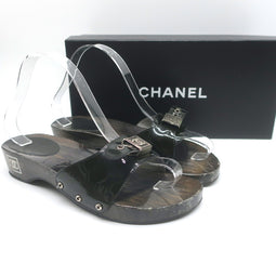 Vintage Chanel 04P Lacquered Wood CC Clog Sandals