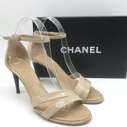 Vintage Chanel 05A Cracked Leather Ankle Strap Sandals