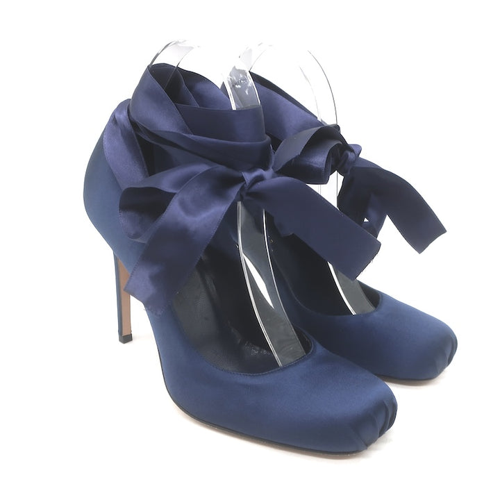 Vintage Chanel 2022 Ankle Wrap Ballet Pumps Navy 