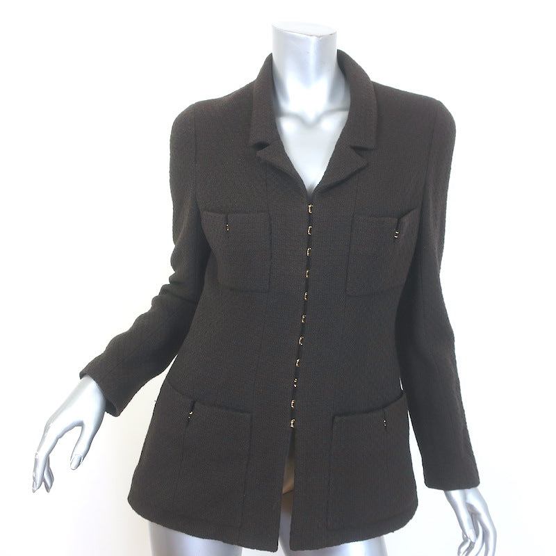 Vintage Chanel 96A Hook &amp; Eye Tweed Jacket Dark Brown