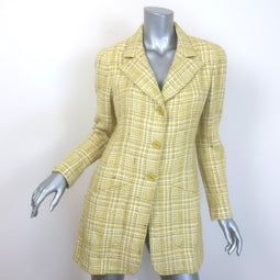 Vintage Chanel Boutique Plaid Tweed Jacket Citron Yellow 