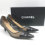Vintage Chanel CC-Embroidered Cap Toe Pumps Black Mesh & Leather Size 36
