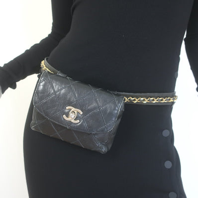 Vintage Chanel CC Turnlock Chain-Trimmed Quilted Mini Belt Bag 