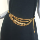 Vintage Chanel Quilted Logo Plate Double Chain Coin Belt