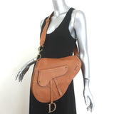 Vintage Christian Dior Baudrier Large Crossbody Saddle Bag Brown Leather
