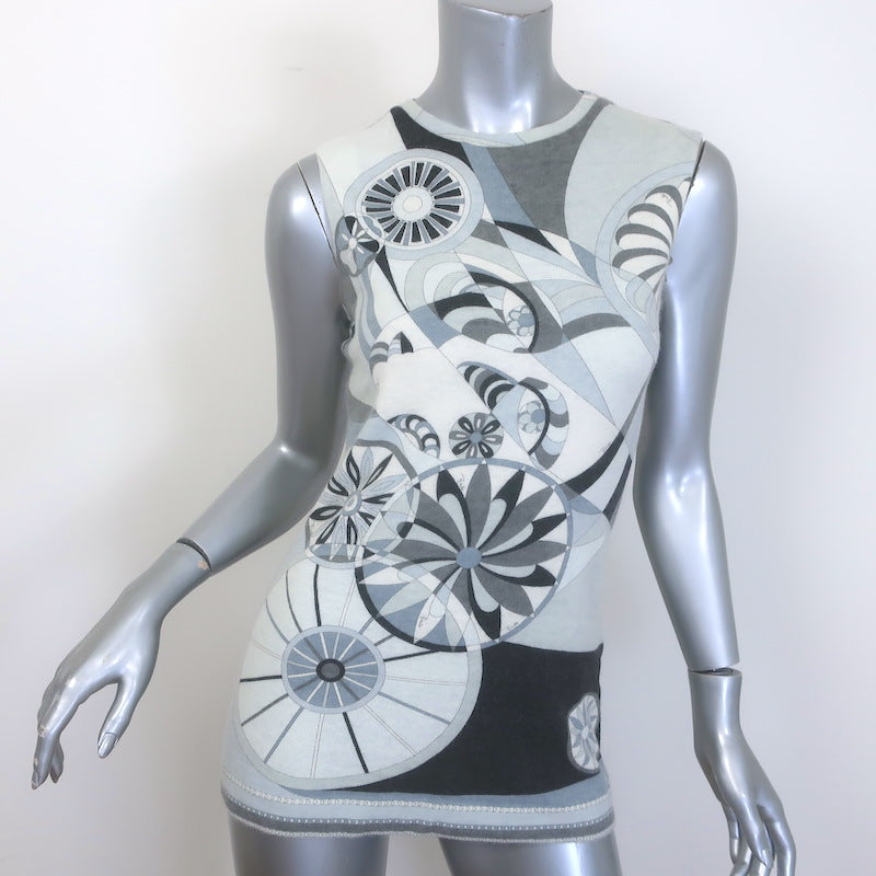 Vintage Emilio Pucci Sleeveless Printed Knit Top Gray