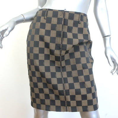Vintage Fendi Checkerboard Zucca Pencil Skirt Brown Size 44