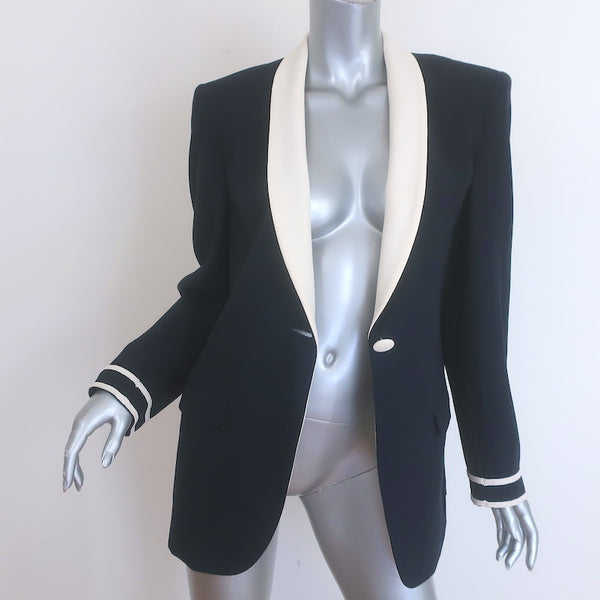 Vintage Giorgio Armani Contrast-Trimmed Blazer Navy Wool Crepe