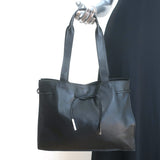 Vintage Gucci Drawstring Tote Black Leather Small Shoulder Bag