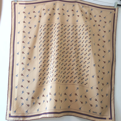 Vintage Gucci Horsebit Scarf Beige Silk Twill