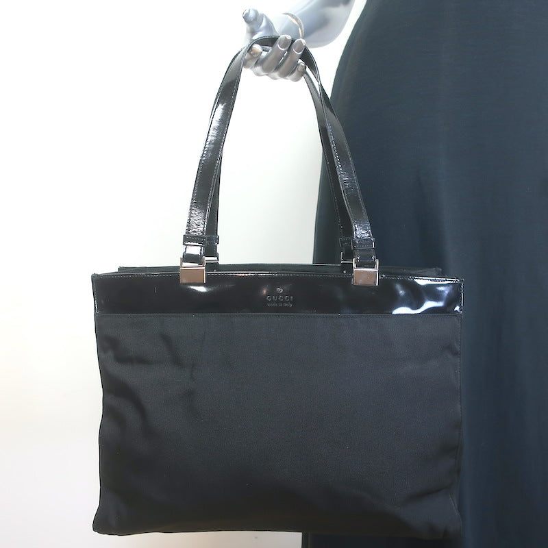 Vintage Gucci Medium Nylon Tote Black Patent Leather-Trimmed Shoulder Bag
