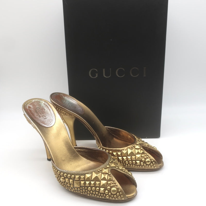 Vintage Gucci Tom Ford Farewell Collection Studded Mules Gold