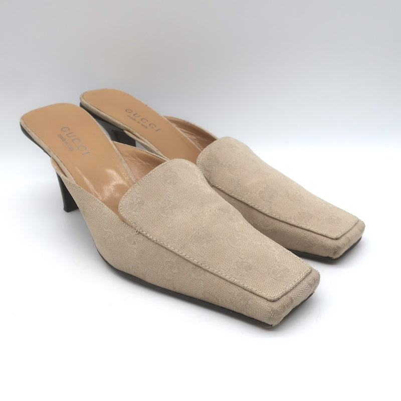 Vintage Gucci Tom Ford GG Monogram Canvas Mules Beige Size 10.5