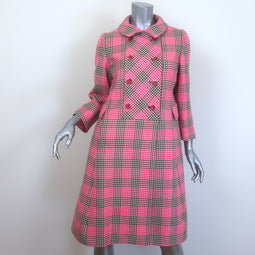 Vintage I. Magnin & Co. Double Breasted Checked Coat Pink 