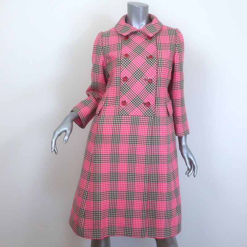 Vintage I. Magnin & Co. Double Breasted Checked Coat Pink 