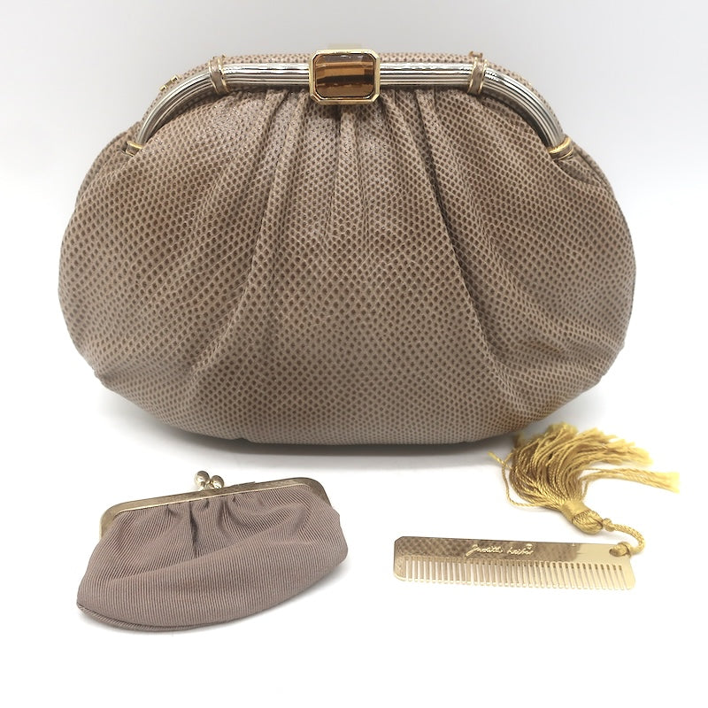 Vintage Judith Leiber Tigers Eye Clutch Taupe Karung Snakeskin Crossbody Bag