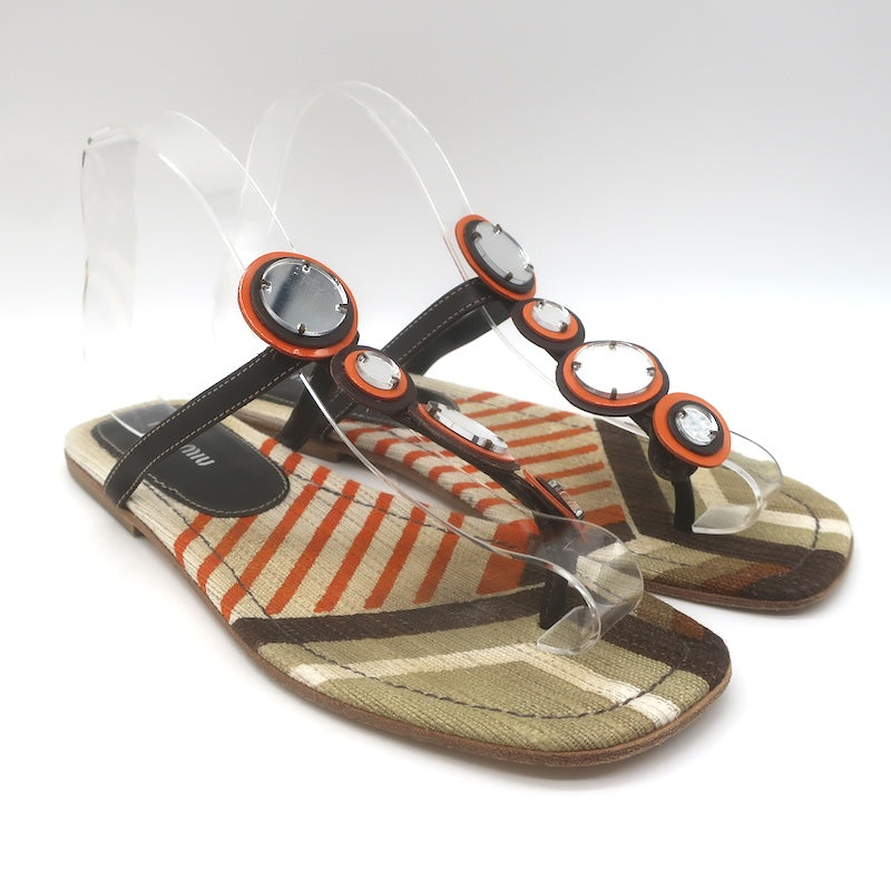 Vintage Miu Miu Mirror-Embellished T-Strap Sandals