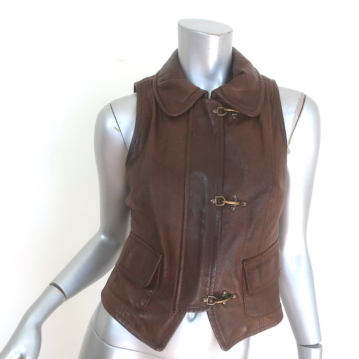 Vintage Moschino Brass Clasp-Closure Leather Vest