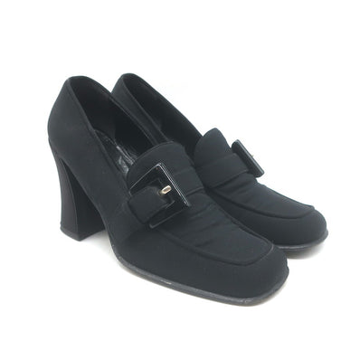 Vintage Prada Buckled Loafer Pumps Black Crepe Size 36