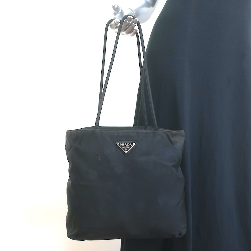 Vintage Prada Tessuto Nylon Medium Top-Zip Shoulder Bag Black