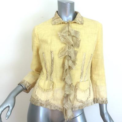 Vintage Roberto Cavalli Ruffle-Front Jacket Yellow Cotton-Blend Size Medium