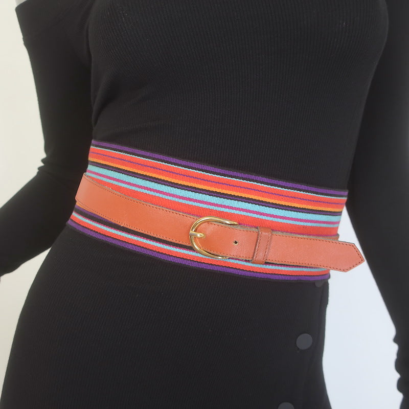 Vintage Saint Laurent Rive Gauche Striped Canvas Wrap Belt 