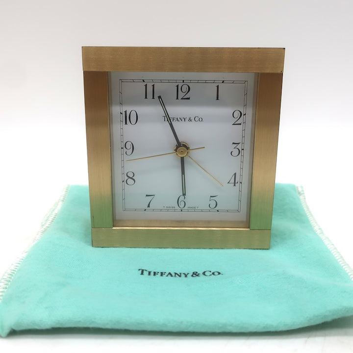 Vintage Tiffany &amp; Co. Swiss Quartz Brass Square Desk Clock
