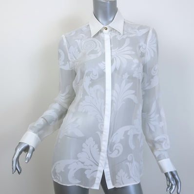 Vintage Versace Collection Burnout Print Button Down Shirt White Size 44