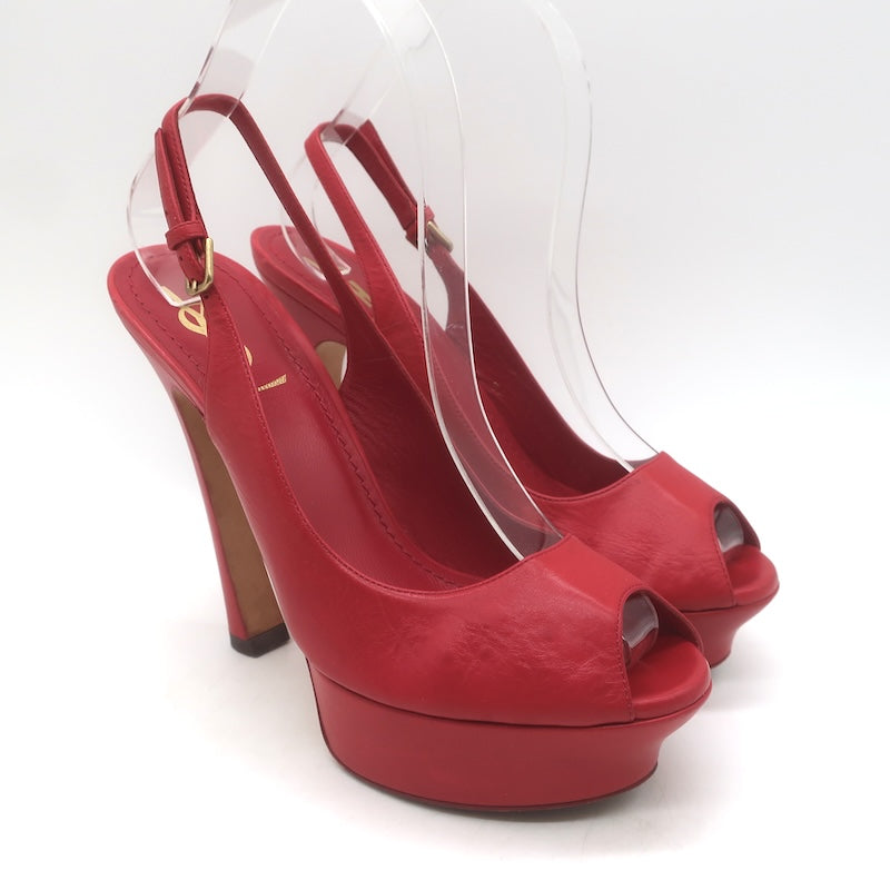 Vintage Yves Saint Laurent Platform Slingback Pumps Red 
