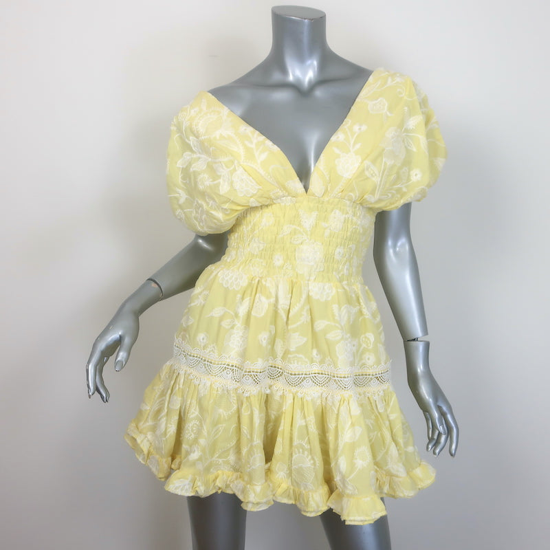 WAIMARI Paloma Smocked Embroidered Mini Dress