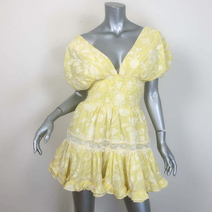 WAIMARI Paloma Smocked Embroidered Mini Dress