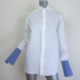 WOERA Striped-Cuff Button Down Shirt White Cotton 