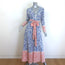 We Are Leone Contrast Maxi Dress Blue/Orange Printed Silk Size Extra Small/Small