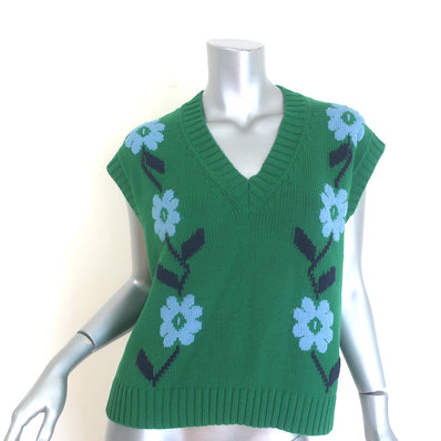 Weekend Max Mara Austria Floral-Embroidered Sweater Vest Green Size Small