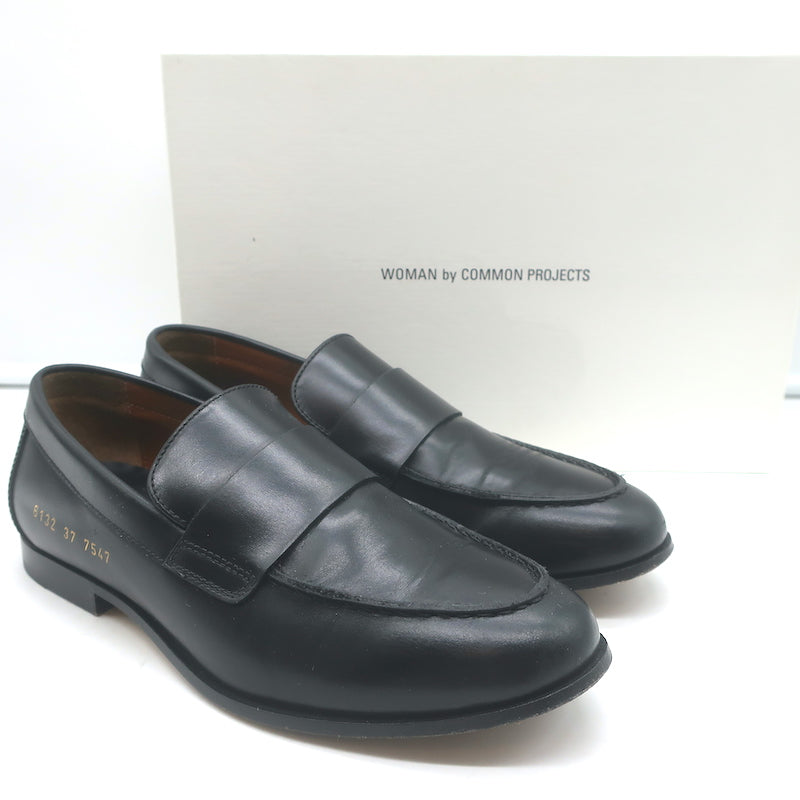 Woman by Common Projects 6132 Flat Loafers Black Leather Size 37