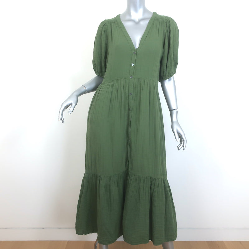 XIRENA Lennox Tiered Midi Dress Green Cotton Gauze Size Medium Celebrity Owned XIRENA Lennox Tiered Midi Dress Green Cotton Gauze Size Medium Celebrity Owned