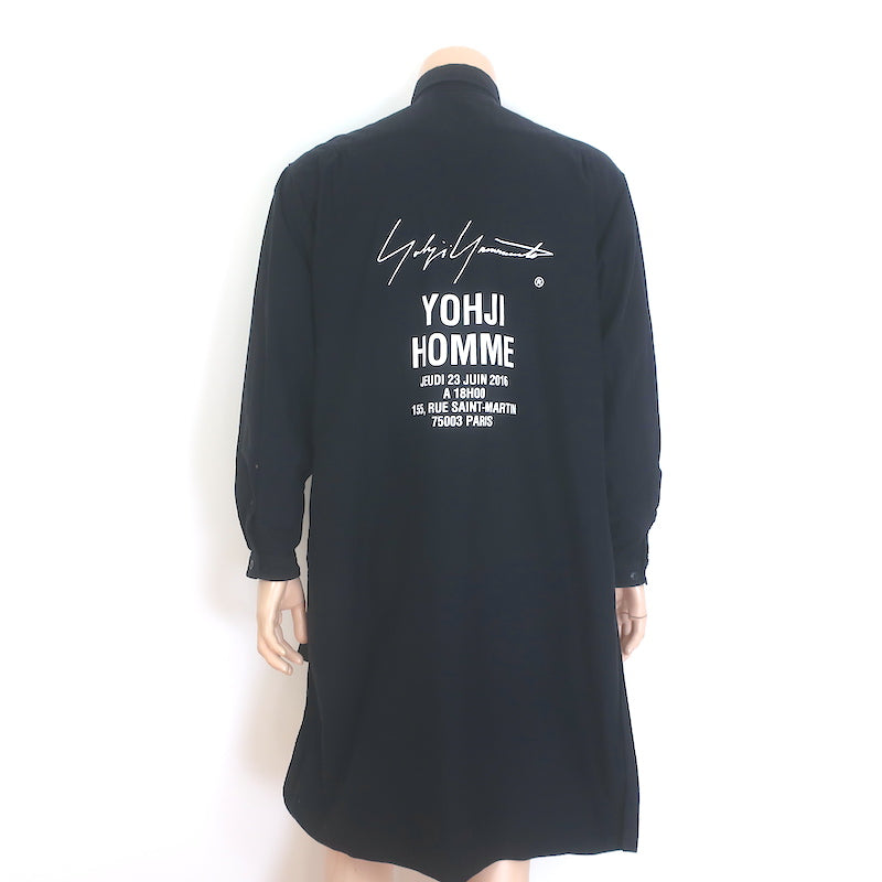 Yohji Yamamoto Pour Homme Long Staff Shirt Black Cotton Size 3 
