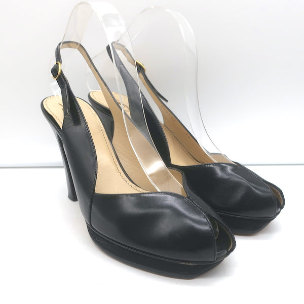 Yves St. Laurent Black Patent Leather Square 2024 Peep Toe Vintage Platforms Sz 9