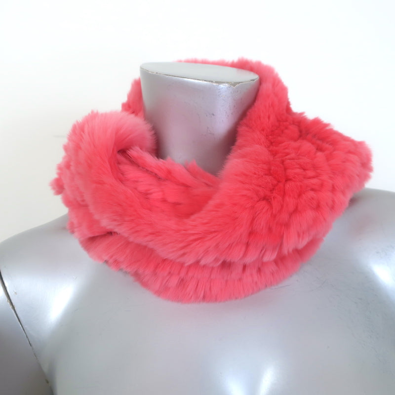 Yves Salomon Chalk Rabbit Fur Snood Scarf Pink NEW