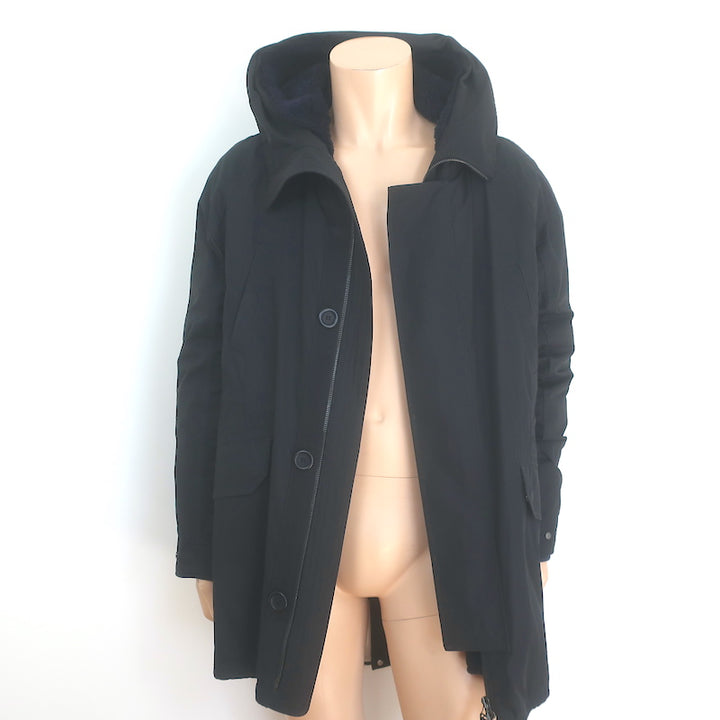 Yves Salomon Shearling &amp; Down-Lined Hooded Parka Black Cotton-Blend Size 50
