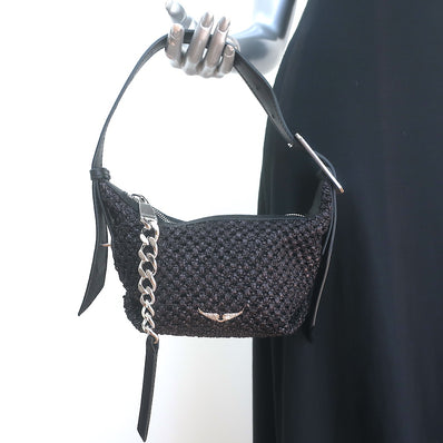 Zadig & Voltaire Le Cecilia XS Shoulder Bag Black Raffia NEW