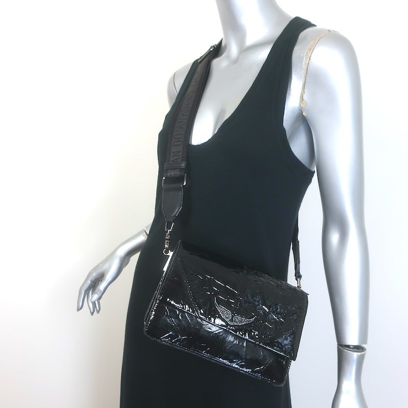 Zadig & Voltaire Lolita Wrinkle Small Crossbody Bag Black Patent Leather