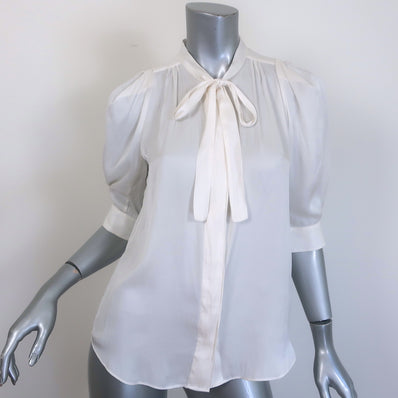 Zadig & Voltaire Touch Tie-Neck Top Cream Satin Size Medium Short Sleeve Blouse